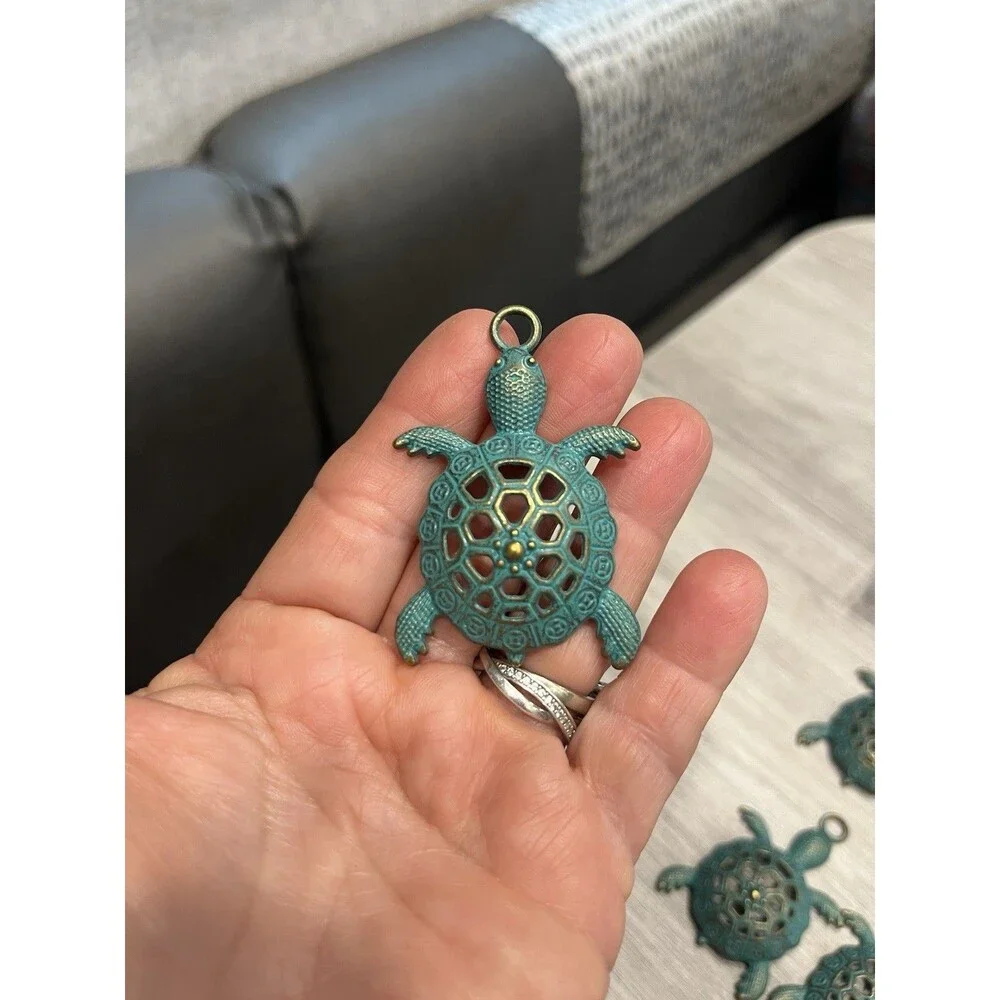 12 Nautical Green Sea Turtles Beach Theme Shower Curtain Hooks, 14 Shower Hooks